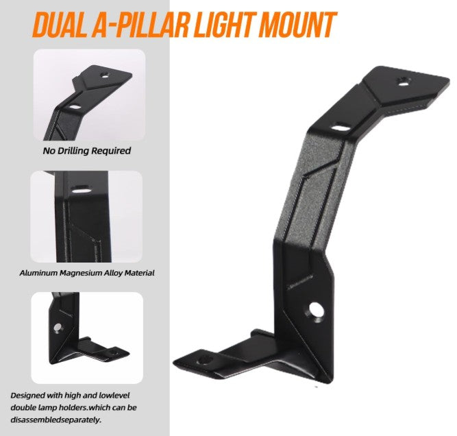 4X4WAVERS Aluminum Dual A-Pillar Light Mounting - Windshield Work/Spot Light Brackets - Jeep Wrangler JL/JLU/4XE/JT 2018+ (fits 4XE)