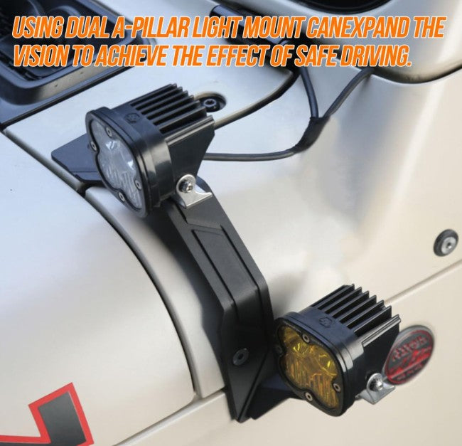4X4WAVERS Aluminum Dual A-Pillar Light Mounting - Windshield Work/Spot Light Brackets - Jeep Wrangler JL/JLU/4XE/JT 2018+ (fits 4XE)