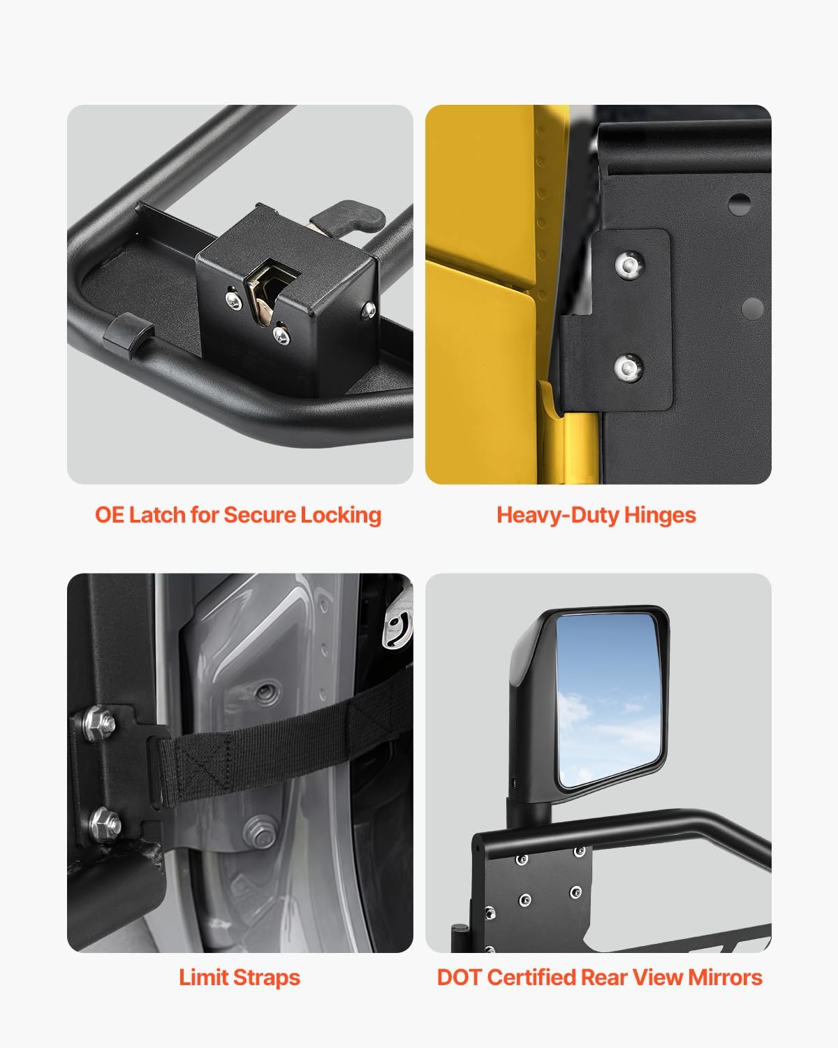 4X4WAVERS Tubular Half Doors with Side Rearview Mirrors - Freedom Style - Jeep Wrangler JLU/4XE/JT 2018+ - 4X4 WAVERS