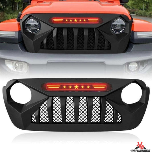 4X4WAVERS Demon Shark Grille Series IV - Red Star LED Light - Jeep Wrangler JK/JKU 2007-2018 - 4X4 WAVERS