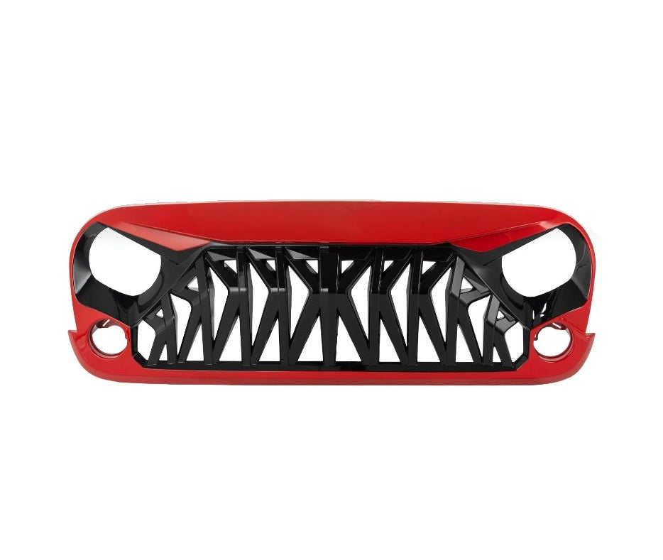 Grille 4X4WAVERS Mad Shark Série III - Prête, Peinte en Rouge Brillant à l'Extérieur et Noire à l'Intérieur - Jeep Wrangler JK/JKU 2007-2018