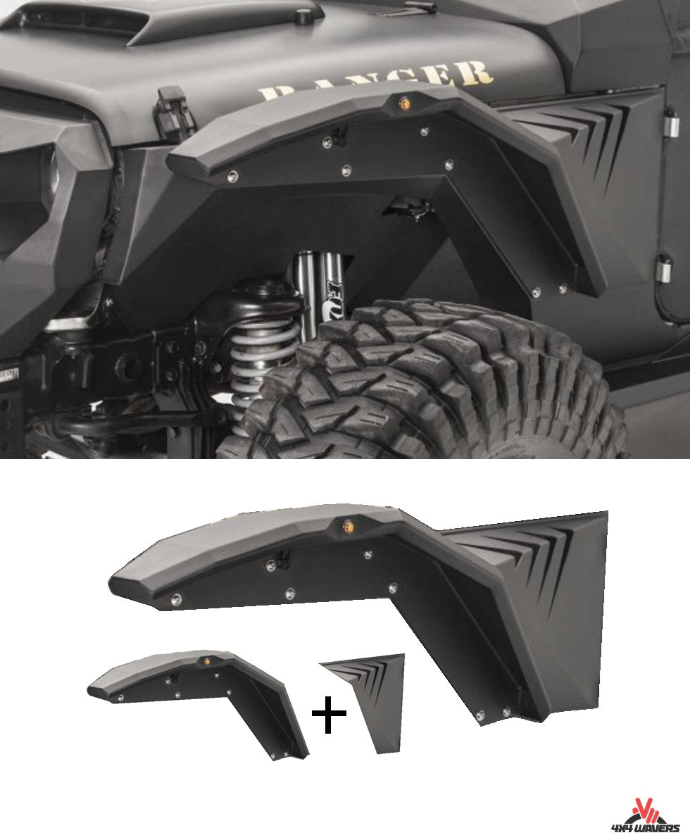 4X4WAVERS Kit d'ailes en métal avant et arrière - Style grimpeur - Jeep Wrangler JL/JLU/4XE 2018+