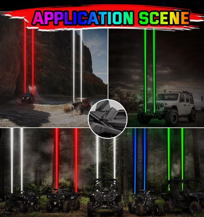 4X4WAVERS UTV RGB Laser Whip Light Kit - Off Road Chasing LED Straight Light with Remote Control - Universal - 4X4 WAVERS