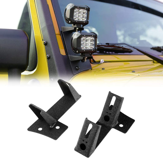 4X4WAVERS Double Hood Offroad Light Holder Mount Bracket - Lower Windsheild - Jeep Wrangler JK/JKU 2007-2018 - 4X4 WAVERS