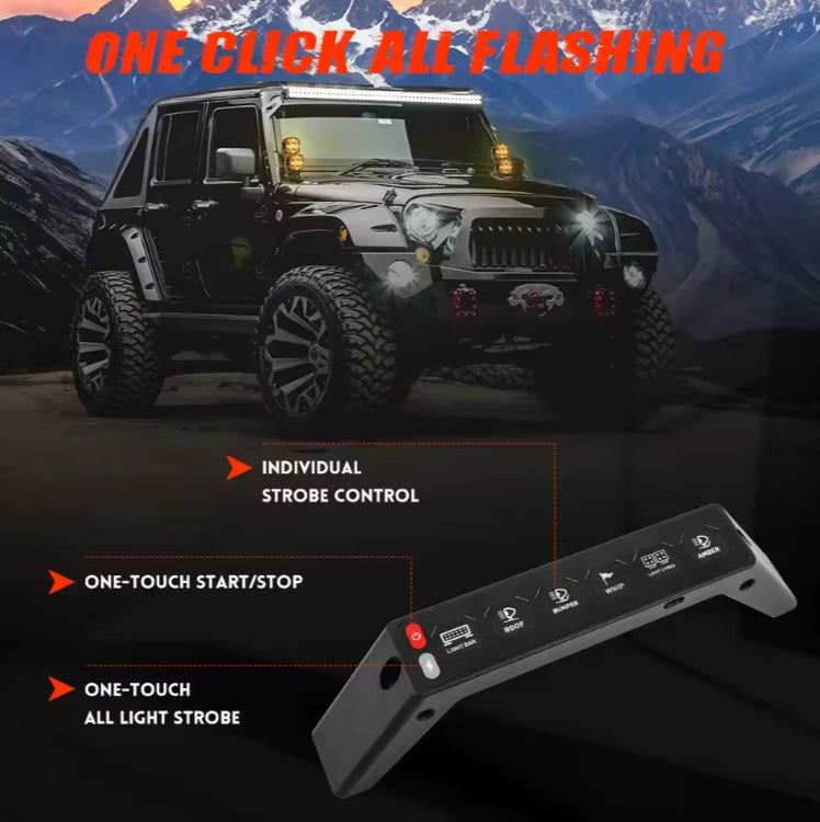 4X4Wavers Grab Handle 6 Gang Switch Panel - Jeep Wrangler JL/JLU/4XE/JT 2018+ - 4X4 WAVERS