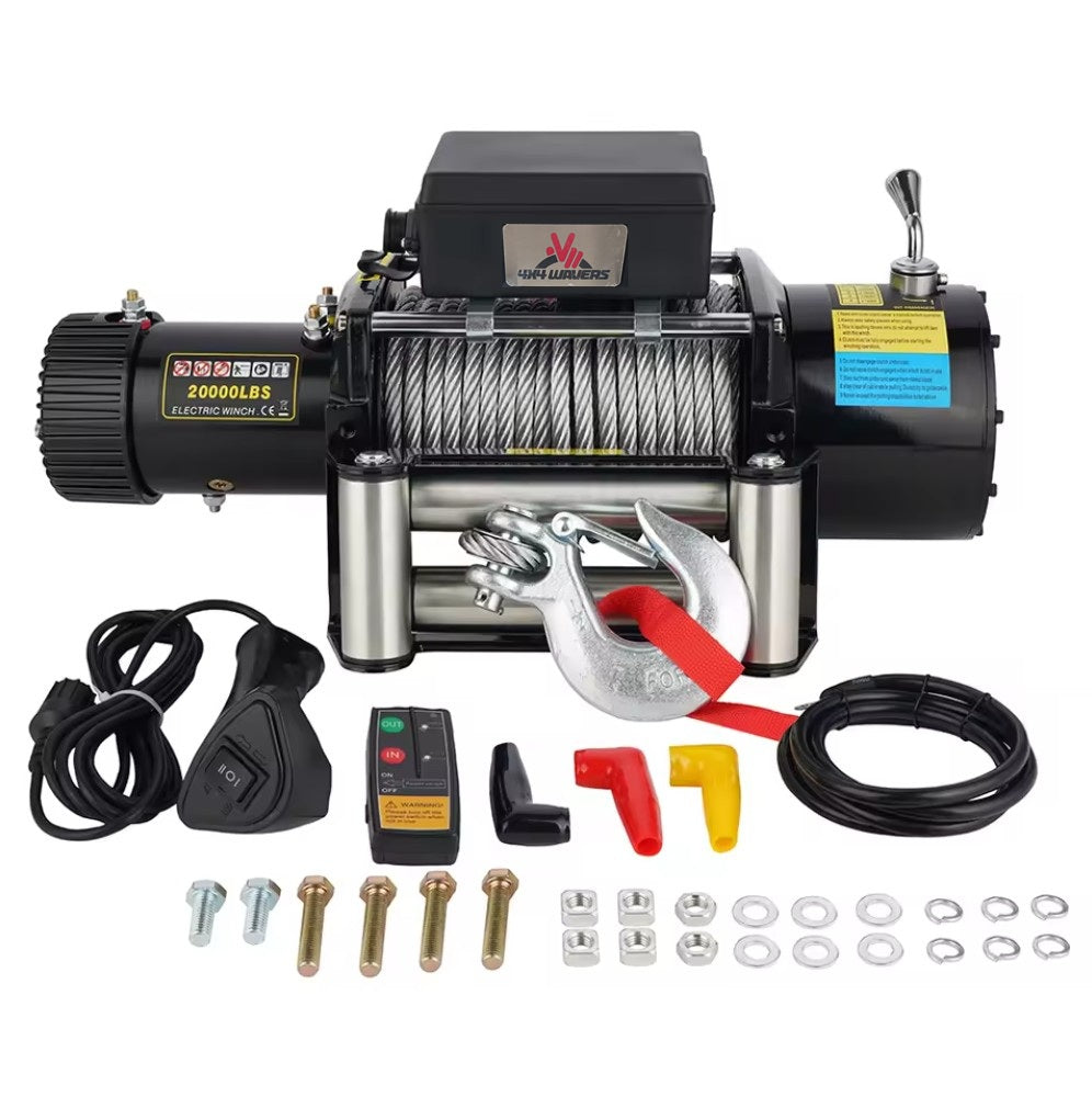 4X4Wavers Heavy Duty 20,000 lbs 12V Electric Offroad Winch with wireless remote - Steel rope - 4X4 WAVERS