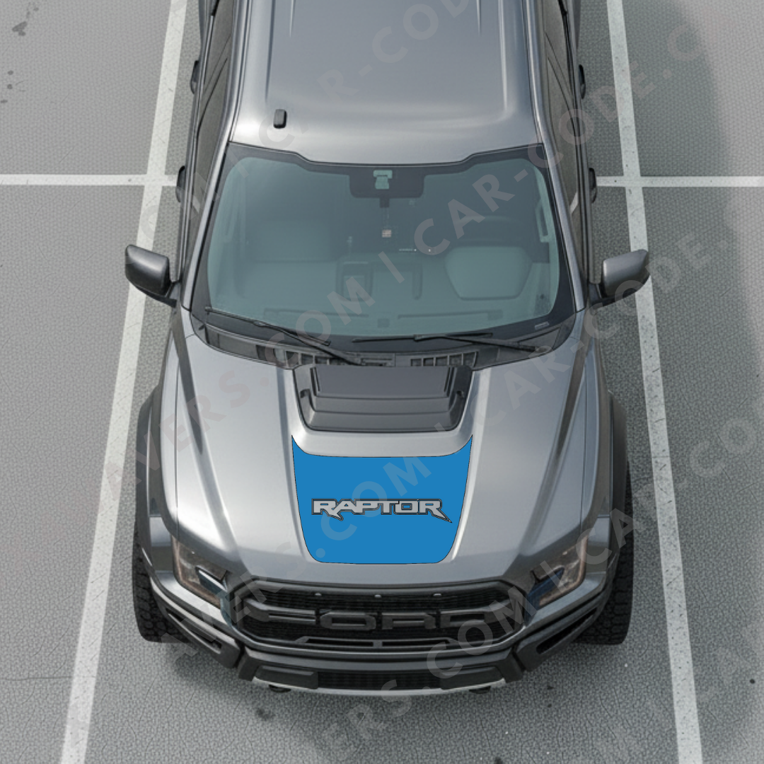 Ford F-150 Raptor Capot – Panneau de texte personnalisé tout-terrain (Vert/Gris/Bleu/Rouge/Sable/Noir + Découpe) – 2017–2025 – Vinyle découpé mat imprimé 3M ou Avery