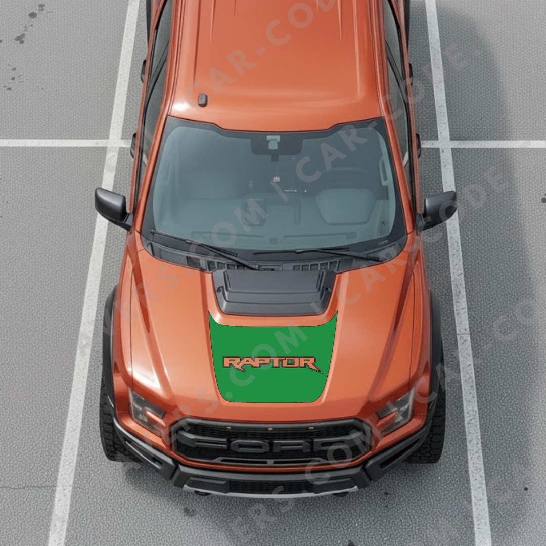 Ford F-150 Raptor Capot – Panneau de texte personnalisé tout-terrain (Vert/Gris/Bleu/Rouge/Sable/Noir + Découpe) – 2017–2025 – Vinyle découpé mat imprimé 3M ou Avery