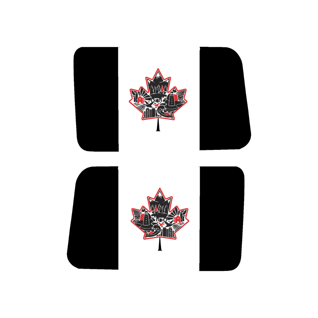 Canada Rear Side Window Flag Decal (Collage Maple Leaf) for Wrangler JL/JLU/JK/JKU/4xe – HARDTOP ONLY – Black/Grey – 3M Printed + Matte Lam