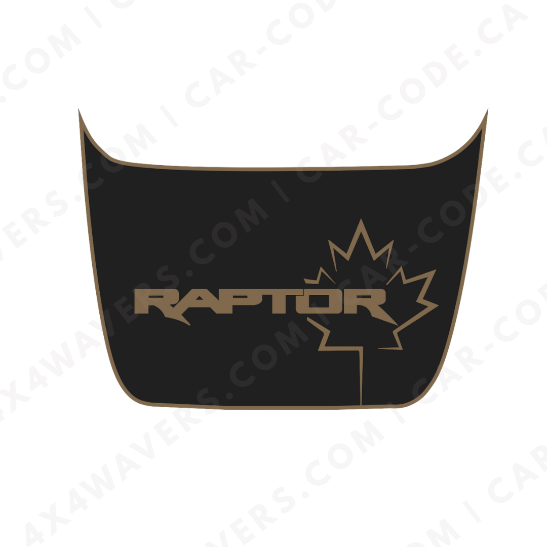 “RAPTOR” Panneau de capuche contour érable – Options de couleur d’accent – Pour Ford F-150 Raptor (Gen 2 2017–2020, Gen 3 2021–2024) – Vinyle découpé mat imprimé 3M ou Avery