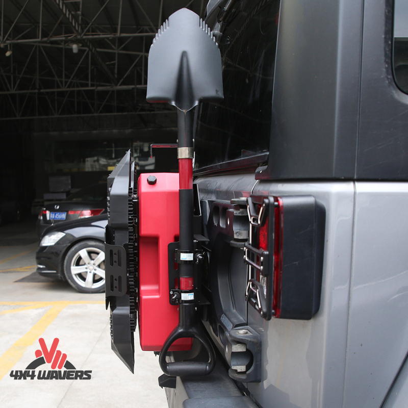 4x4wavers Tailgate Equipment Integrated Set - Rear Integrated Kit with 2 Gas Cans Tanks and 2 Traction Boards & a Shovel - All-Terrain Offroads Style - 4X4 WAVERS