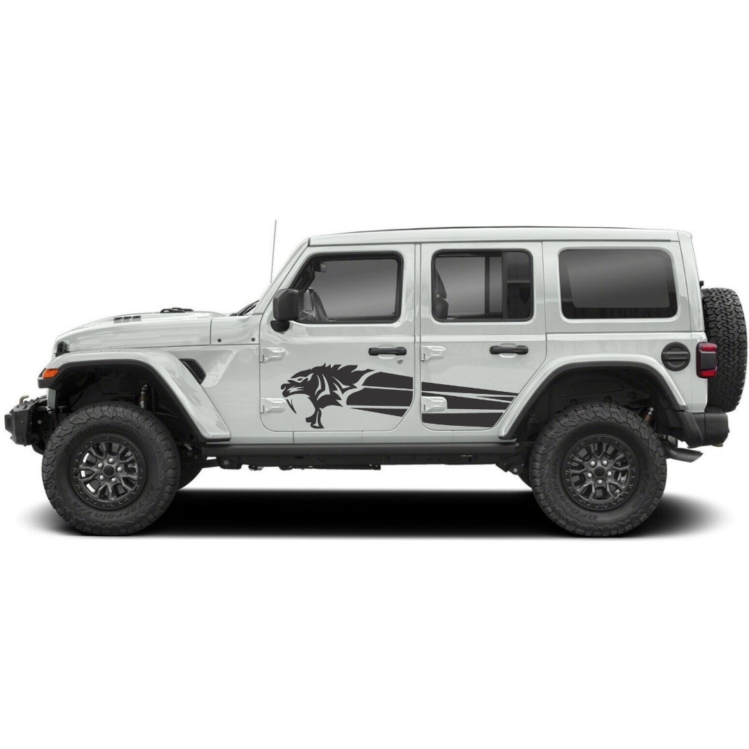 Ridge Wolf Side Decal Kit – Cut Avery Vinyl (Black/Grey/White/Red/Blue/Yellow) for Wrangler JL/JLU/JK/JKU/4xe & Gladiator JT – Pair, Pre-Masked