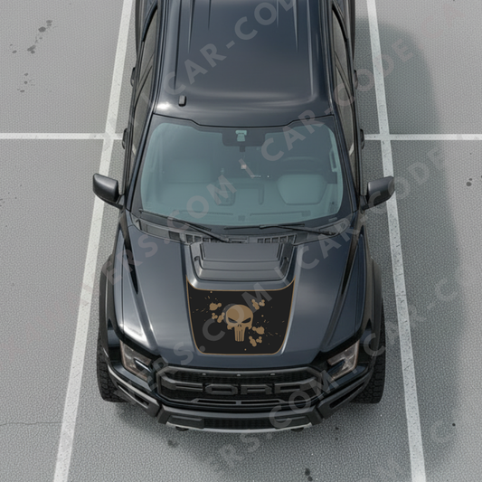 Ford F-150 Raptor Capot – Crâne & Éclaboussures de Peinture (Rouge/Gris/Bleu/Sable/Vert) – 2017–2025 – Vinyle Découpé Mat Imprimé 3M ou Avery