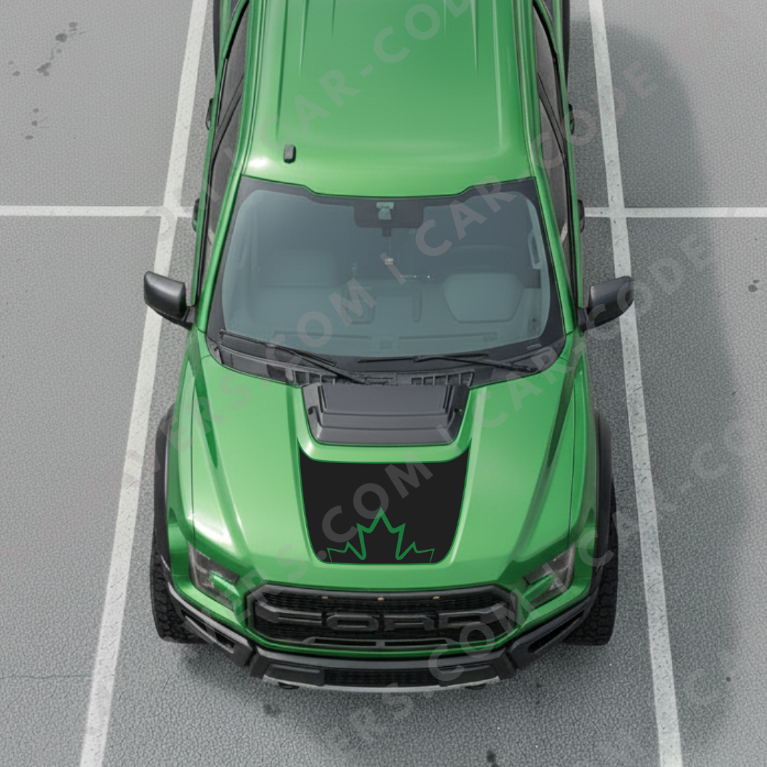 Panneau de capot Ford F-150 Raptor – Bord d'érable (Rouge/Bleu/Sable/Gris/Vert + Découpe) – 2017–2025 – Vinyle découpé mat imprimé 3M ou Avery