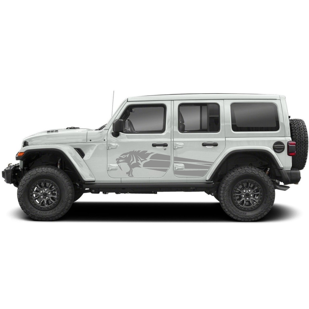 Ridge Wolf Side Decal Kit – Cut Avery Vinyl (Black/Grey/White/Red/Blue/Yellow) for Wrangler JL/JLU/JK/JKU/4xe & Gladiator JT – Pair, Pre-Masked
