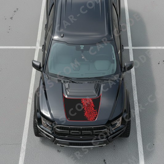 Panneau de capot Ford F-150 Raptor – Trace de pneu diagonale (bordure d'accent) – 2017–2025 – Vert/Bronze/Gris/Bleu/Rouge – Vinyle découpé mat imprimé 3M ou Avery