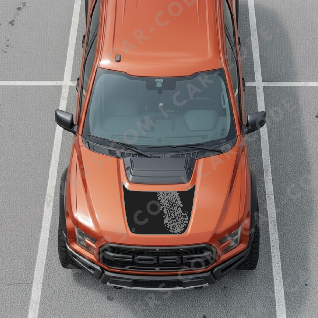 Panneau de capot Ford F-150 Raptor – Trace de pneu diagonale (bordure d'accent) – 2017–2025 – Vert/Bronze/Gris/Bleu/Rouge – Vinyle découpé mat imprimé 3M ou Avery