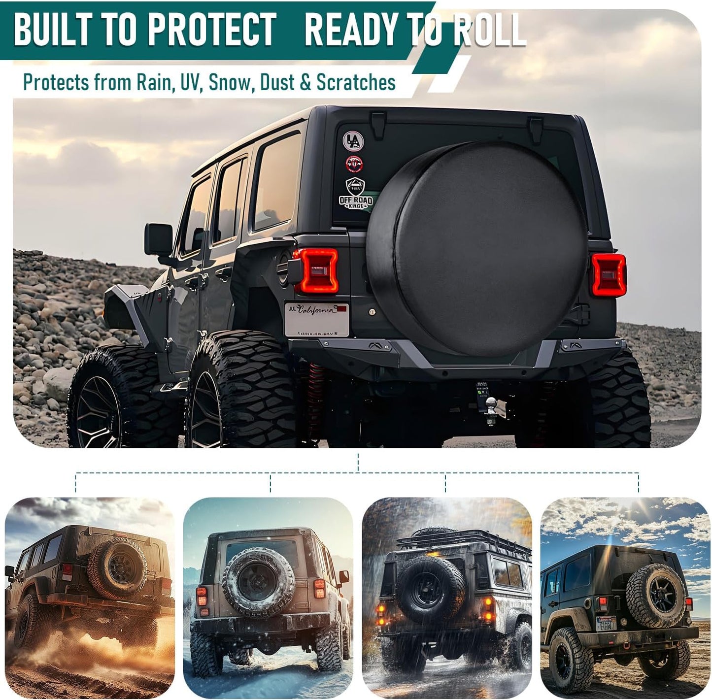4X4WAVERS Spare Tire Cover for Jeep Wrangler - Tire Diameter 30 to 33 inches - Universal