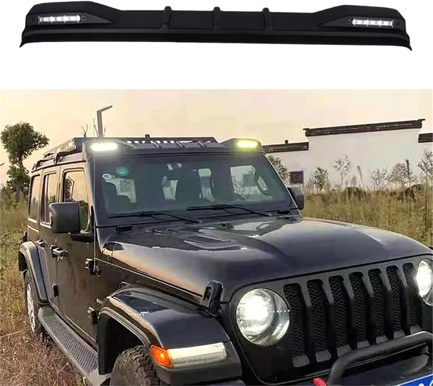 4X4WAVERS Horns Style Front Roof Spoiler with LED Light - Jeep Wrangler JL/JLU/4XE/Gladiator-JT 2018+
