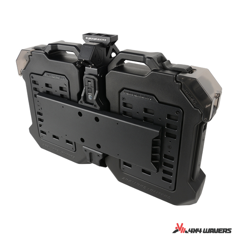 4x4wavers Fury Aluminum Multifunction Box - Tailgate Equipment Integrated Set - Rear Integrated Kit with 2 Gas Cans Tanks and storage with numeric locks - 4X4 WAVERS