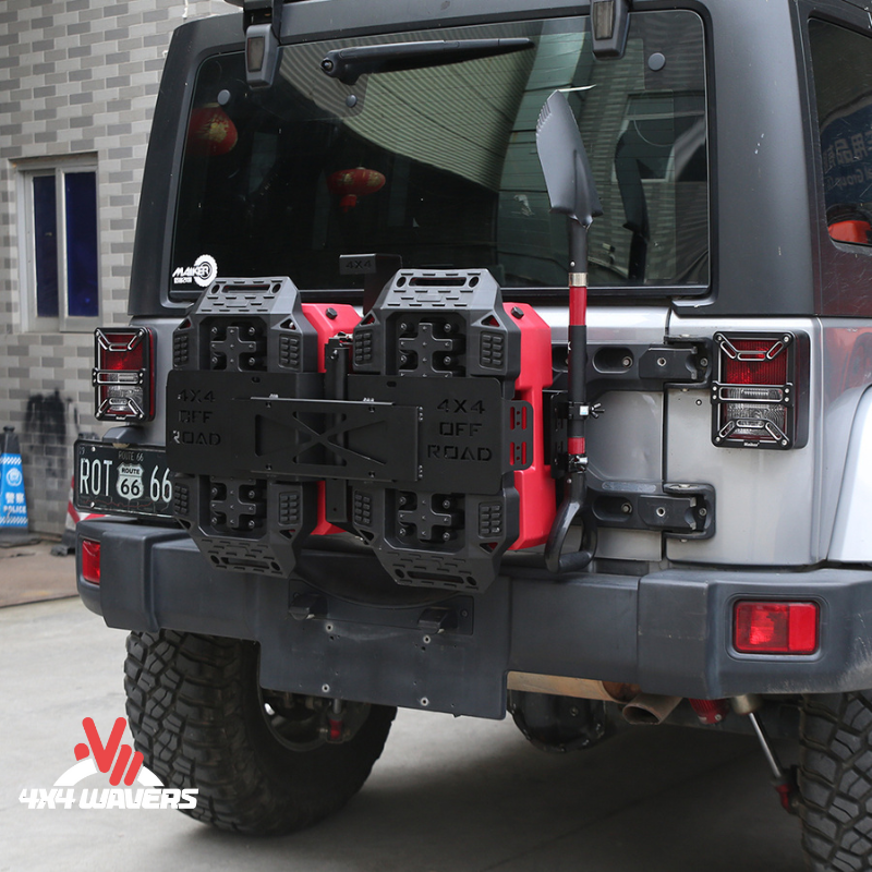 4x4wavers Tailgate Equipment Integrated Set - Rear Integrated Kit with 2 Gas Cans Tanks and 2 Traction Boards & a Shovel - All-Terrain Offroads Style - 4X4 WAVERS