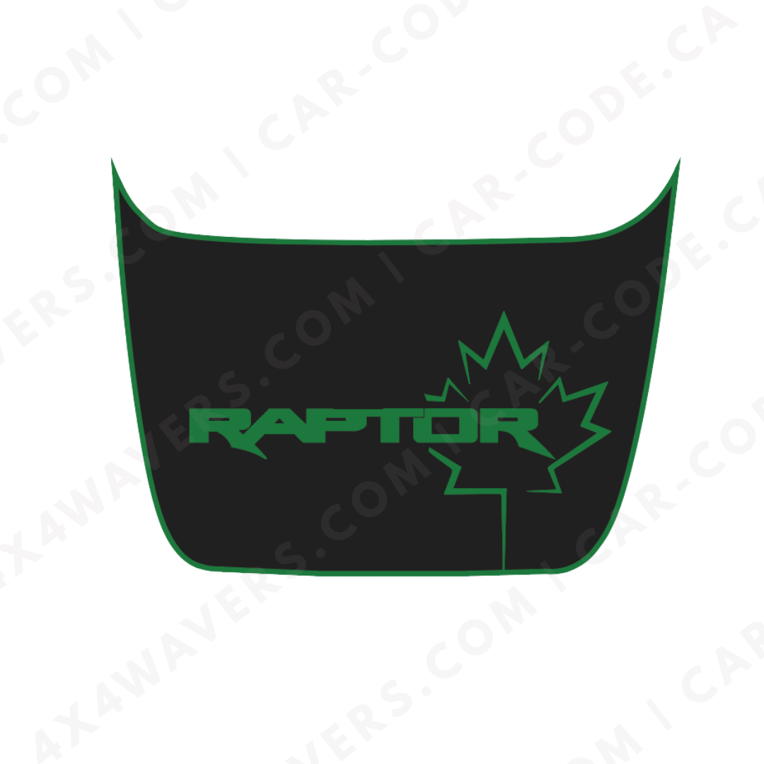 “RAPTOR” Panneau de capuche contour érable – Options de couleur d’accent – Pour Ford F-150 Raptor (Gen 2 2017–2020, Gen 3 2021–2024) – Vinyle découpé mat imprimé 3M ou Avery