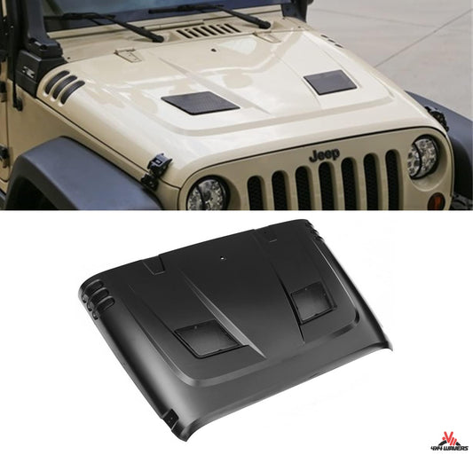 4X4WAVERS RR Style Premium Steel Hood with Metal Mesh Vents - Black Color - Jeep Wrangler JK/JKU 2007-2018