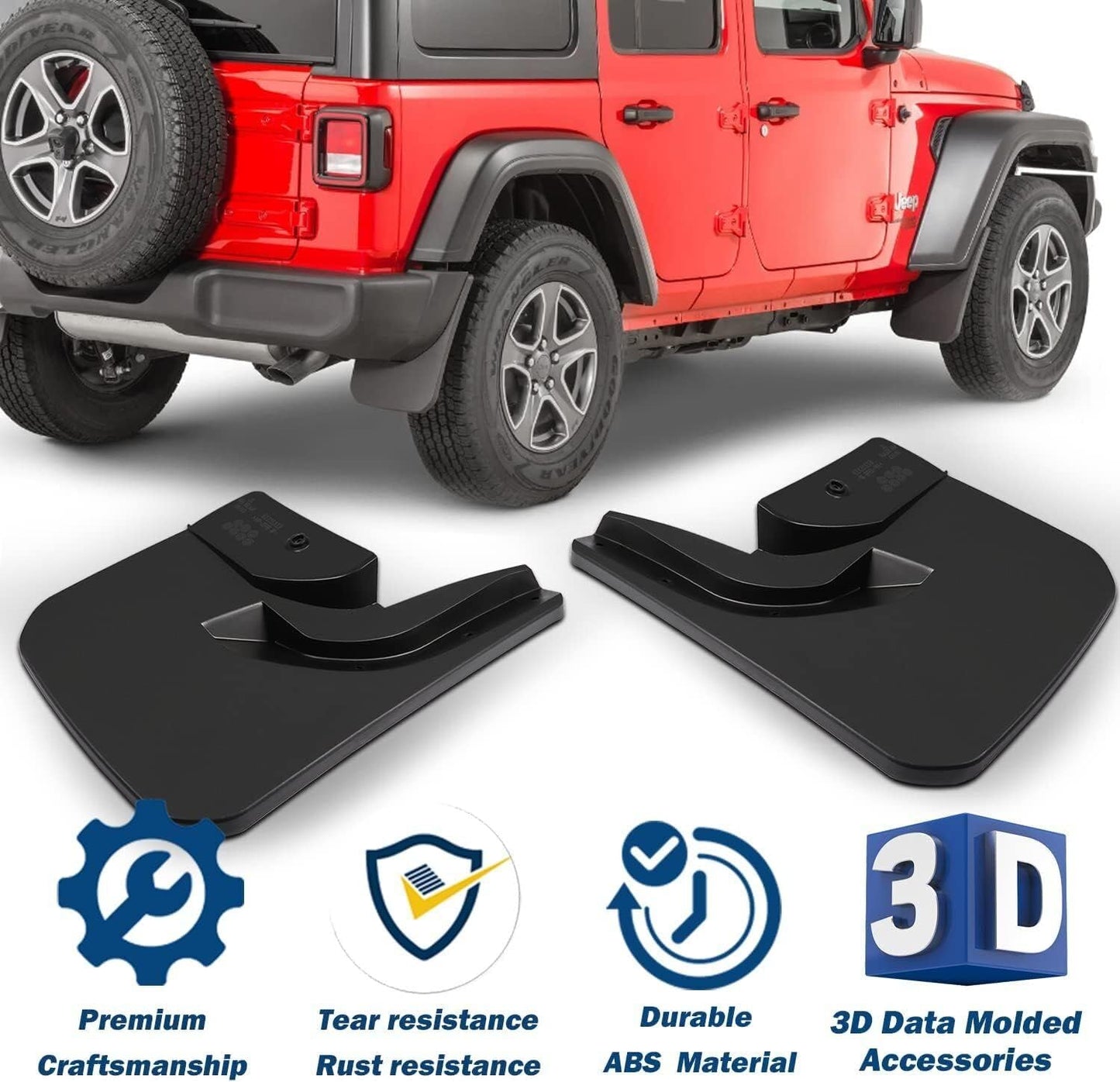 4X4WAVERS Bavettes/Protège-éclaboussures - Avant et Arrière - Jeep Wrangler JL/JLU/4XE 2018+ (seulement bas de caisse)