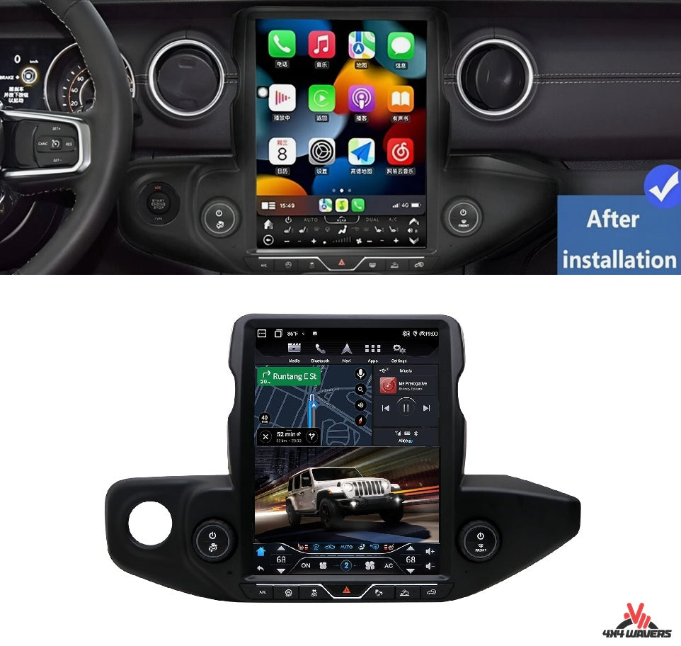 4X4WAVERS 12.1" Touch Vertical Screen with Wireless Carplay + Carlink - Jeep Wrangler JL/JLU/Gladiator-JT 2018-2023