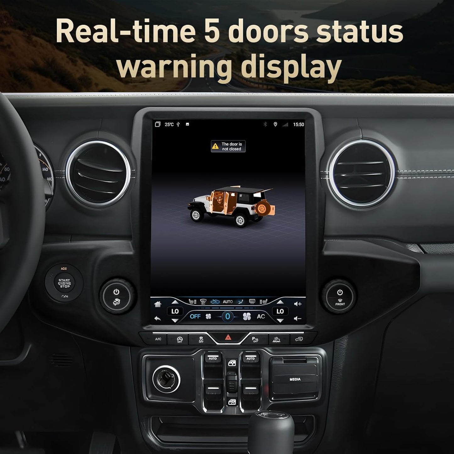 4X4WAVERS 12.1" Touch Vertical Screen with Wireless Carplay + Carlink - Jeep Wrangler JL/JLU/Gladiator-JT 2018-2023