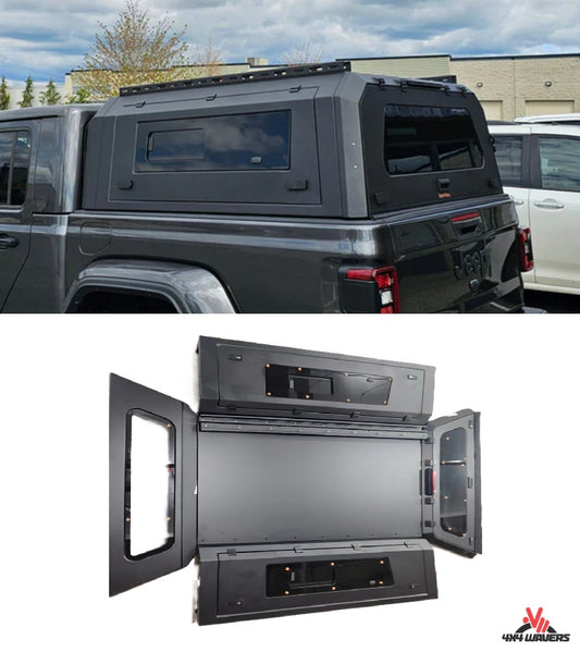 4X4WAVERS Auvent intelligent avec 4 fenêtres coulissantes en verre sur les côtés - acier manganèse avec revêtement en poudre noir - Jeep Gladiator JT 2019+