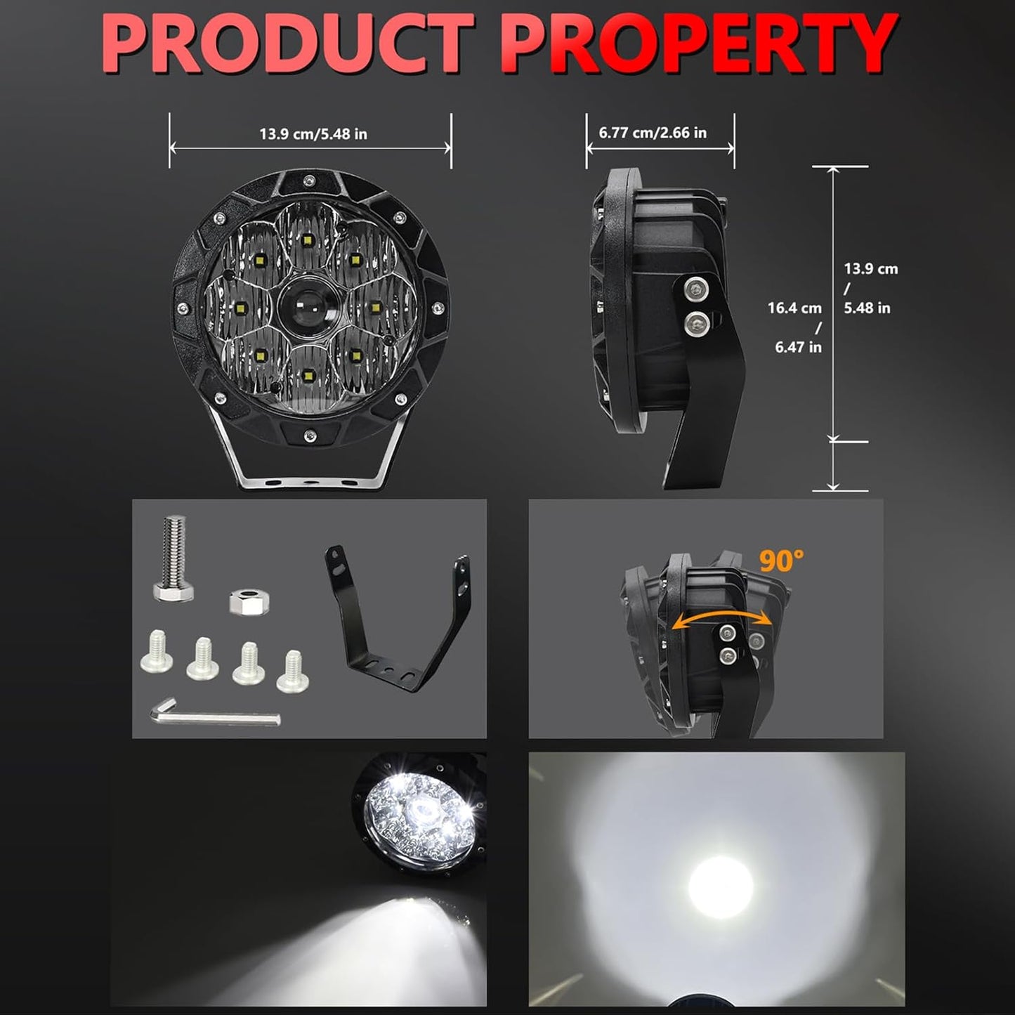 4X4WAVERS 5.5 Inch Round Offroad Lights LED Spot/Work/Driving/Fog Light (White) (Pair)