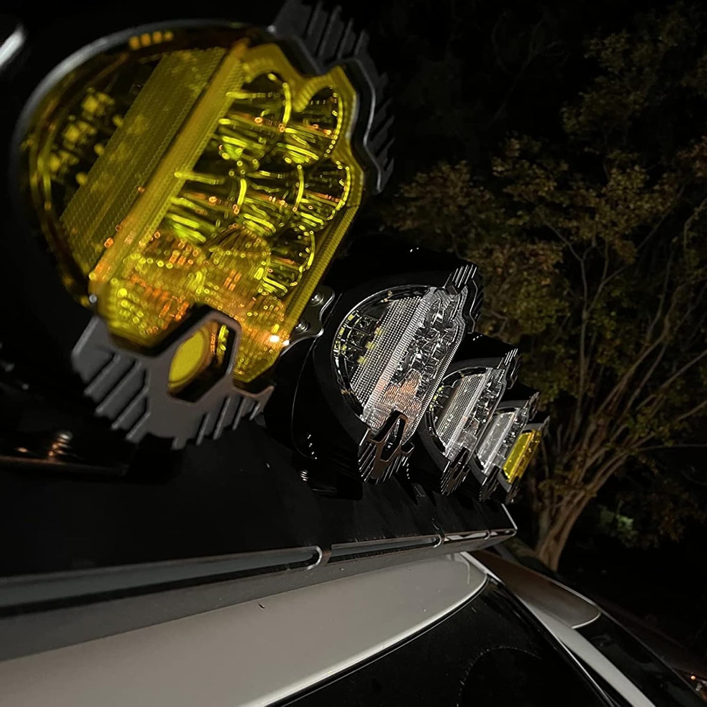 4X4WAVERS 5 inch Premium Off Road Driving White Beam and Amber DRL Spot/Flood Light Combo Beam (Yellow) (1 Light Pod only)