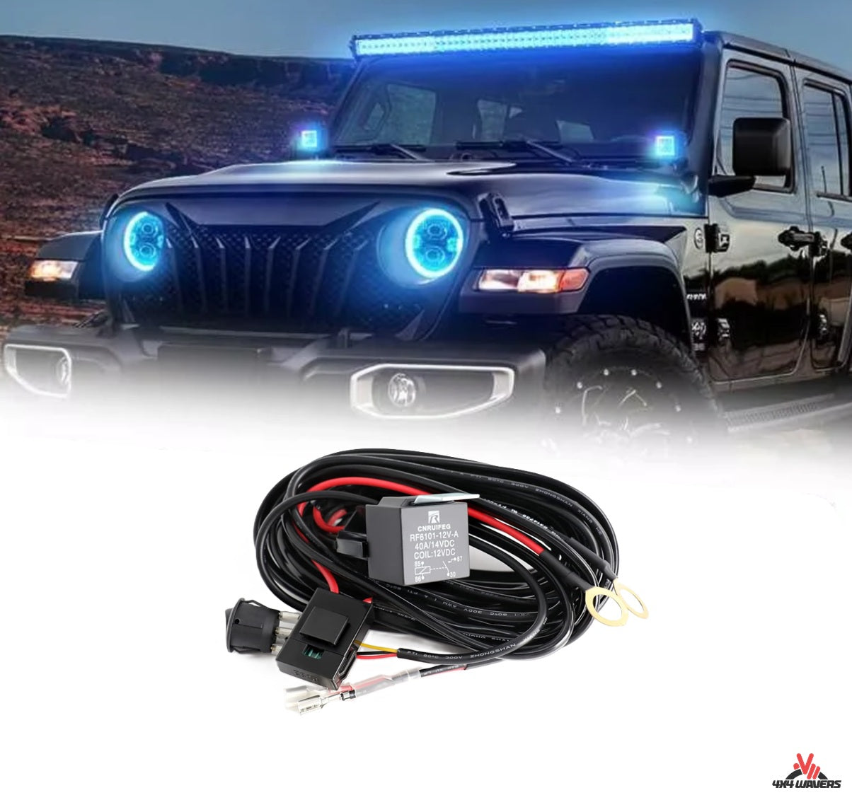 4X4Wavers Wiring Harness for LED Light Bar 1 Lead 12V 16AWG Switch Relay Wire Harness Kit for Offroad LED Pods Light Fog Lights 4X4Wavers Wiring Harness for LED Light Bar 1 Lead 12V 16AWG Switch Relay Wire Harness Kit for Offroad LED Pods Light Fog Lights