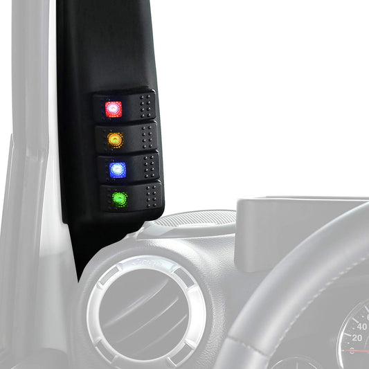 4X4WAVERS Light Switch Panel Driver Side A-Pillar Switch Pod w/ 4X Switches - Jeep Wrangler JK/JKU 2011-2018
