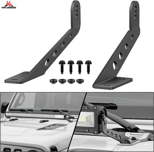 4X4WAVERS Kit de supports de fixation sur capot pour barre de travail droite - 32 pouces - Jeep Wrangler JL/JLU/4XE/Gladiator-JT 2018+