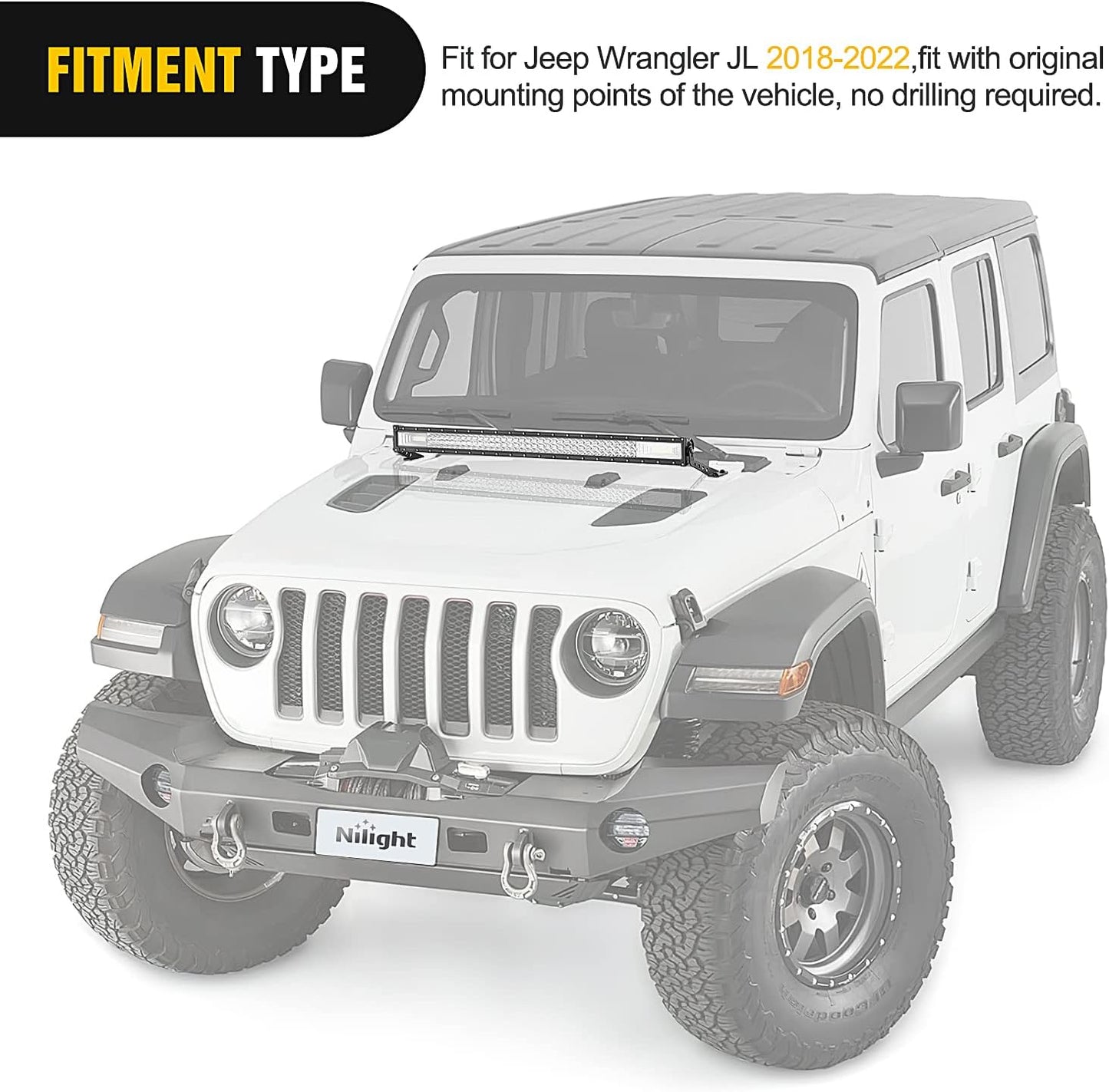4X4WAVERS Straight Work Light Bar Hood Mounts Bracket Kit - 32 inch - Jeep Wrangler JL/JLU/4XE/Gladiator-JT 2018+