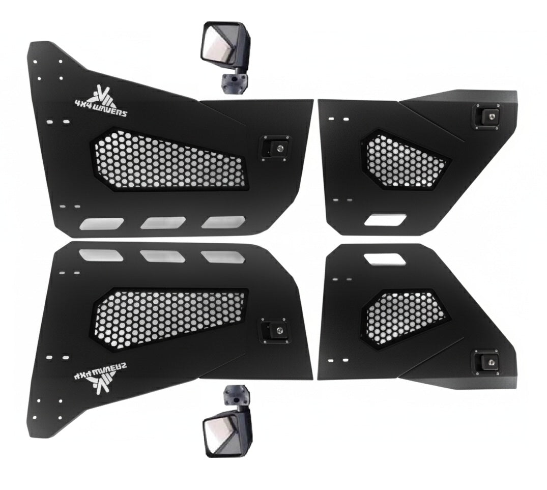4X4WAVERS Specialty Premium Offroad Half Doors with side mirrors - Front and Rear - Jeep Wrangler JKU (4 Doors) 2007-2018
