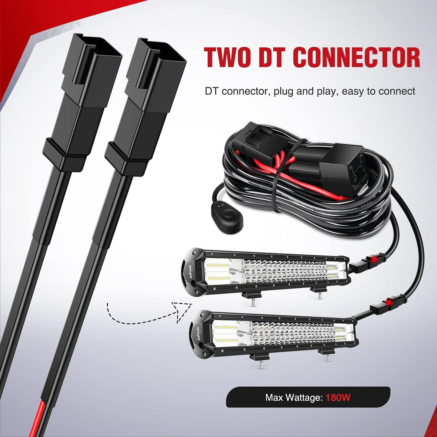 4X4Wavers 16AWG DT Connector Wiring Harness Kit Led Light Bar 12V on Off Switch Power Relay Blade Fuse for Off Road Lights Led Work Light-2 Leads