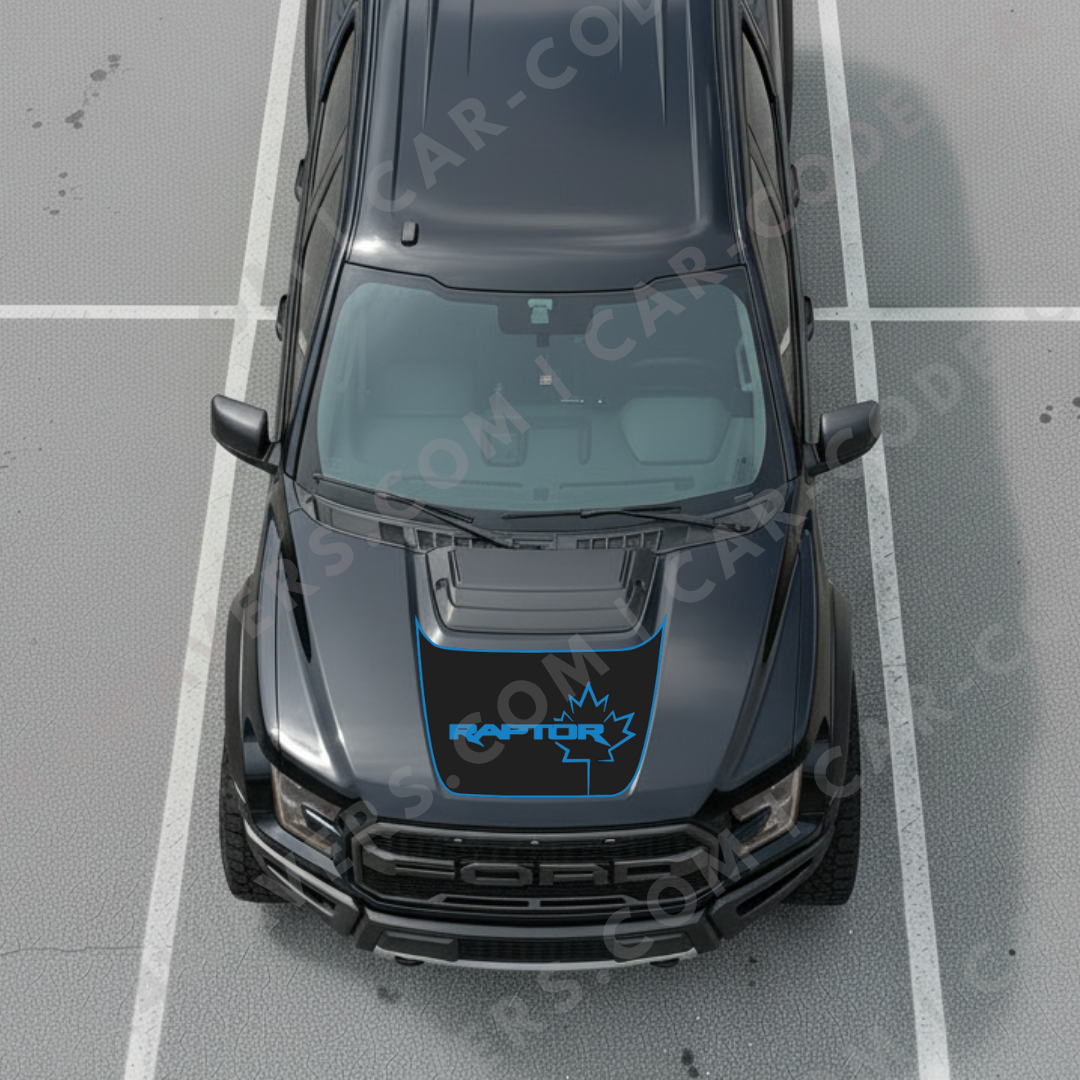 “RAPTOR” Panneau de capuche contour érable – Options de couleur d’accent – Pour Ford F-150 Raptor (Gen 2 2017–2020, Gen 3 2021–2024) – Vinyle découpé mat imprimé 3M ou Avery