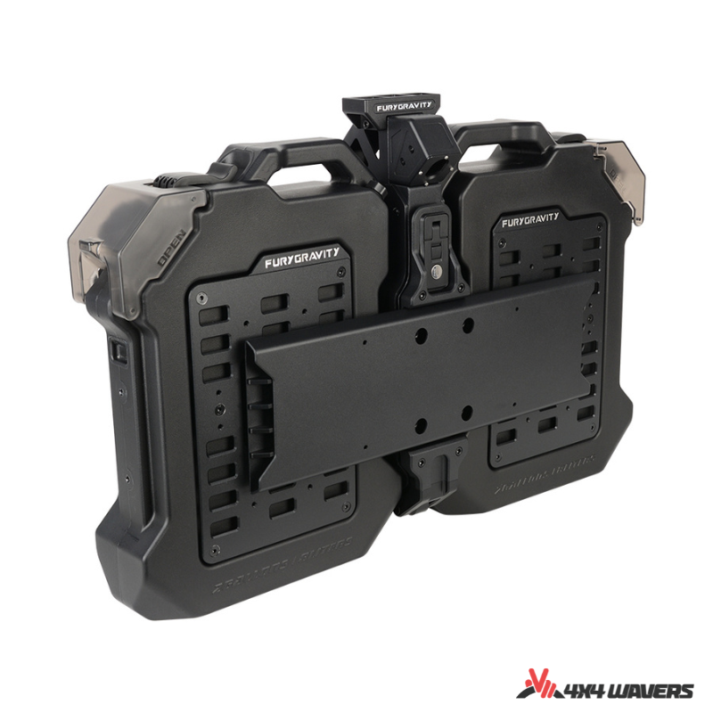 4x4wavers Fury Aluminum Multifunction Box - Tailgate Equipment Integrated Set - Rear Integrated Kit with 2 Gas Cans Tanks and storage with numeric locks - 4X4 WAVERS