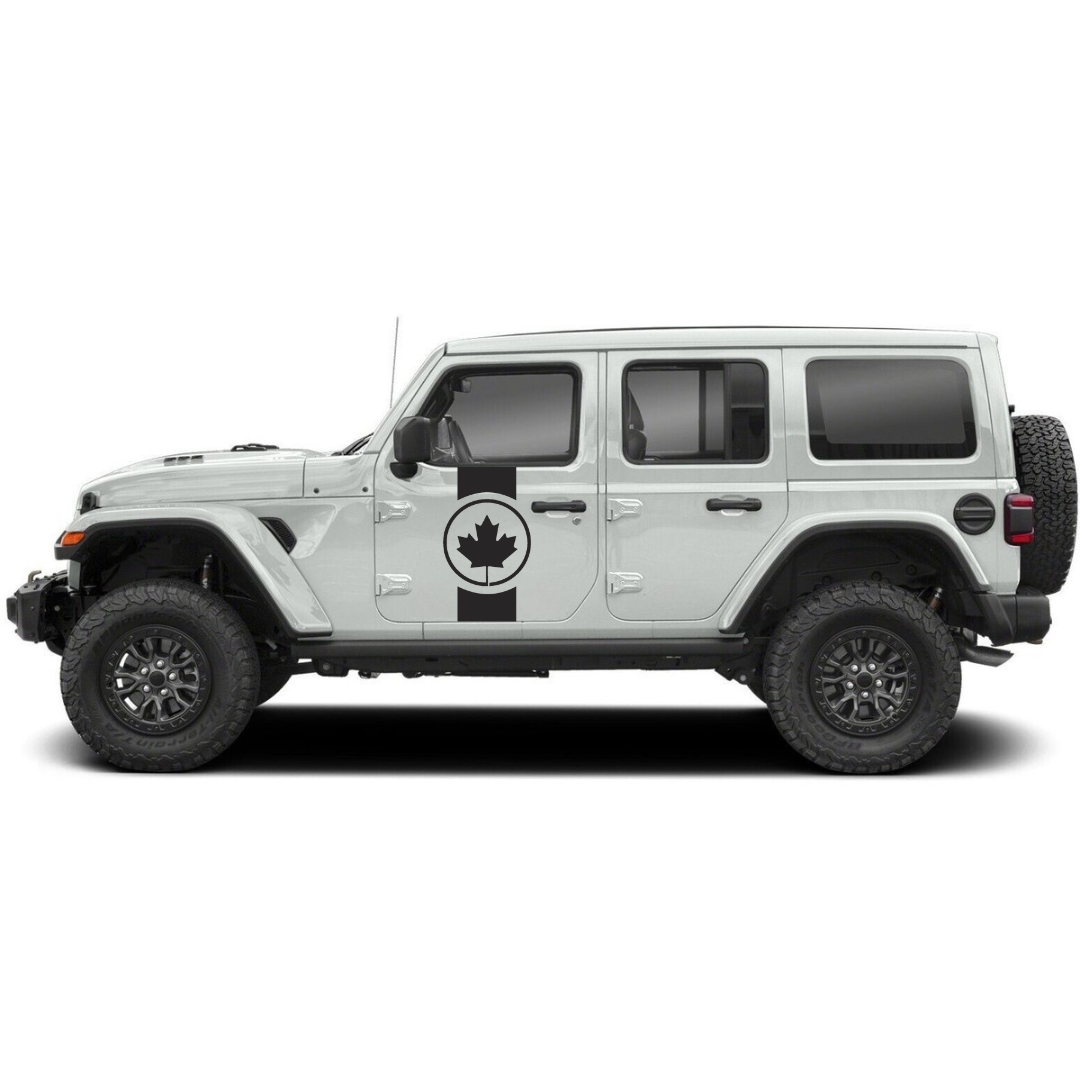 Maple Leaf Door Stripe – Matte Black (Cut Avery Vinyl) for Wrangler JL/JLU/4XE/JK/JKU & Gladiator JT – Pair, Pre-Masked