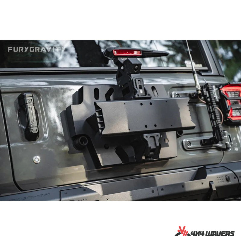 4x4wavers Fury Aluminum Multifunction Box -  Tailgate Equipment Integrated Set - Rear Integrated Kit with 2 Gas Cans Tanks and storage with numeric locks - 4X4 WAVERS