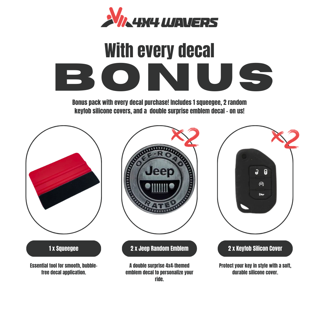 Kit d'autocollants 4x4wavers pour capot JL Rubicon – Autocollants en vinyle pour modèles Jeep Wrangler – Fabriqué au Canada
