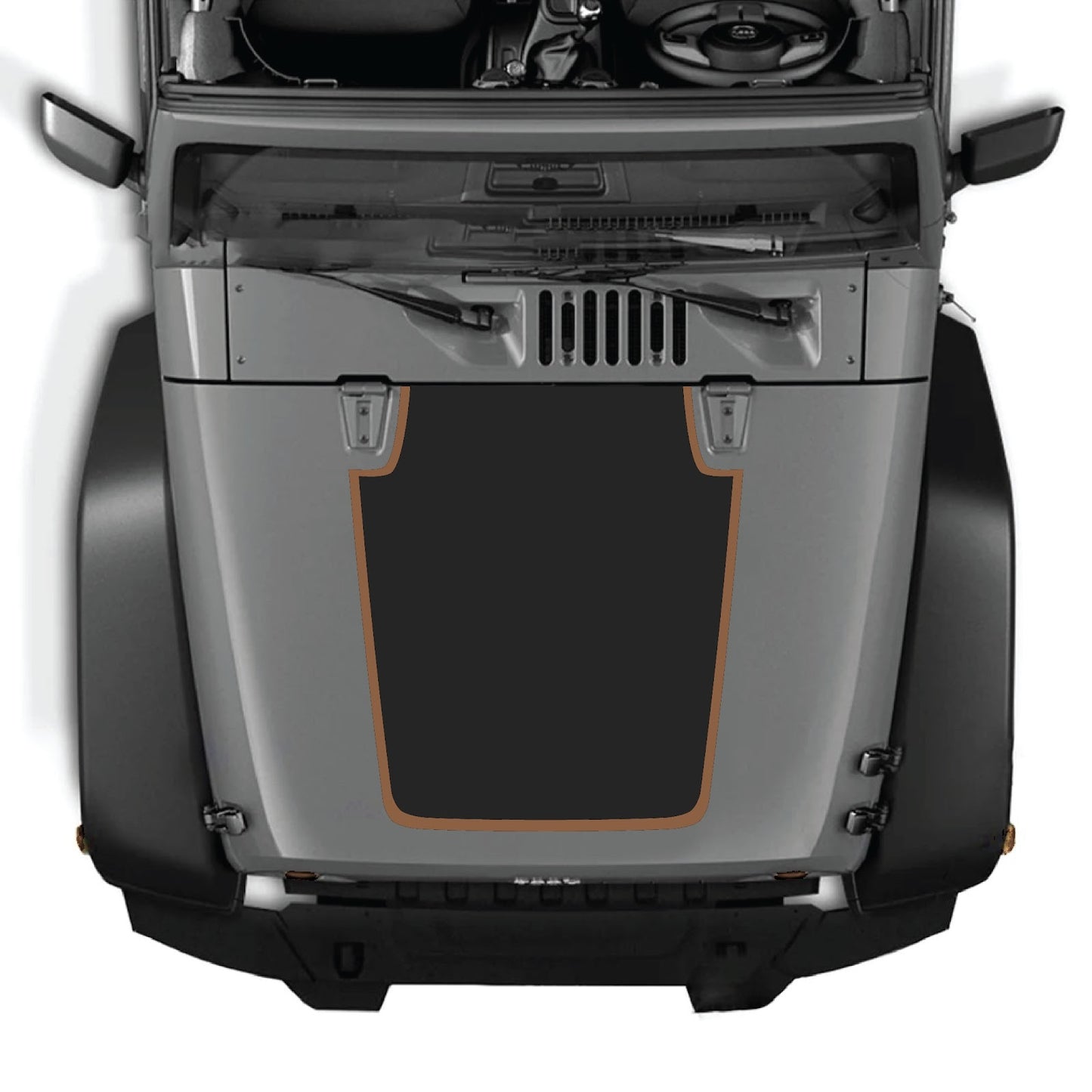 CarCode Jeep Wrangler JK/JKU hood decal in style #61, black graphic design on the vehicle's hood for 2007-2018 models.