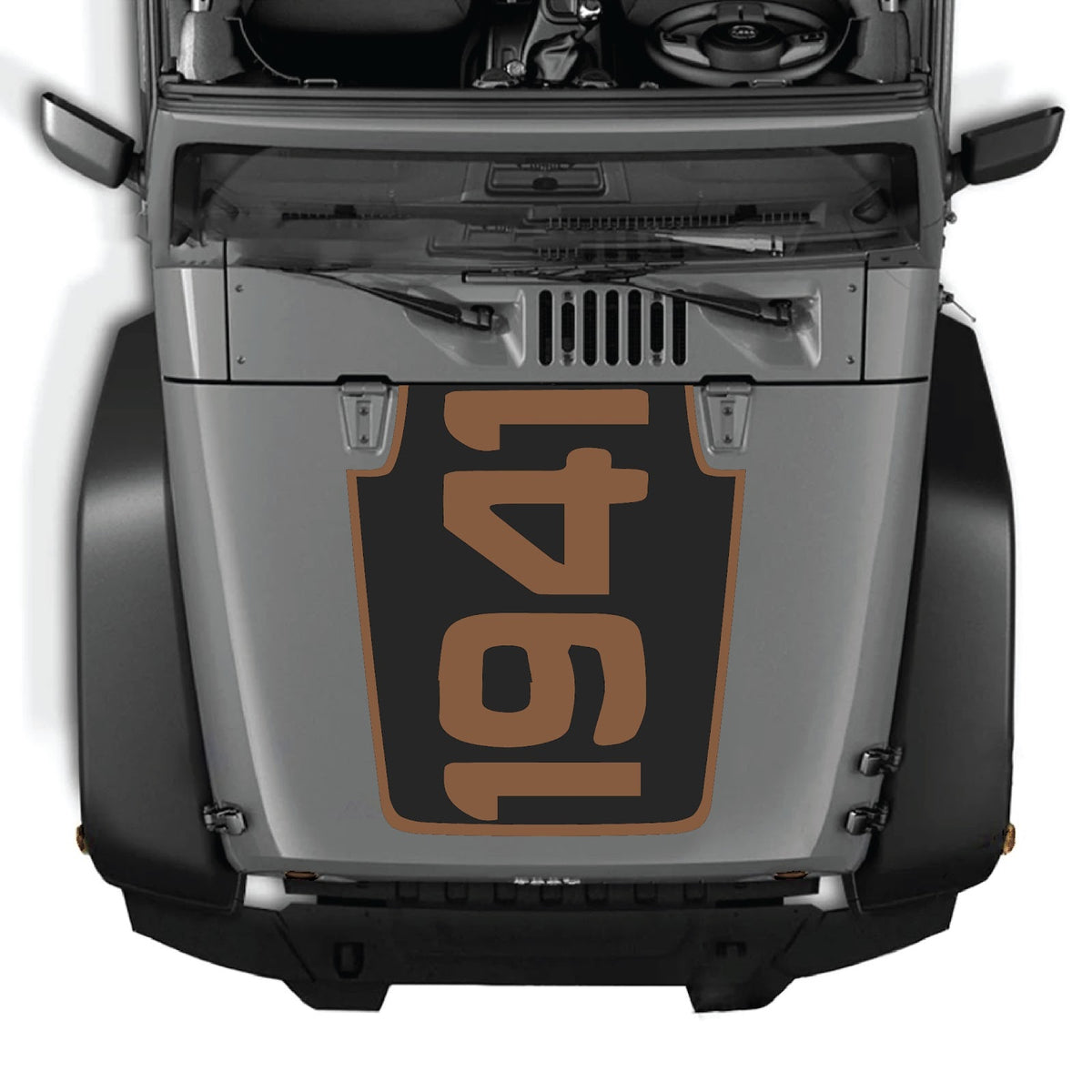 CarCode hood decal for Jeep Wrangler JK/JKU 2007-2018, Style #49, black graphic design on hood surface.