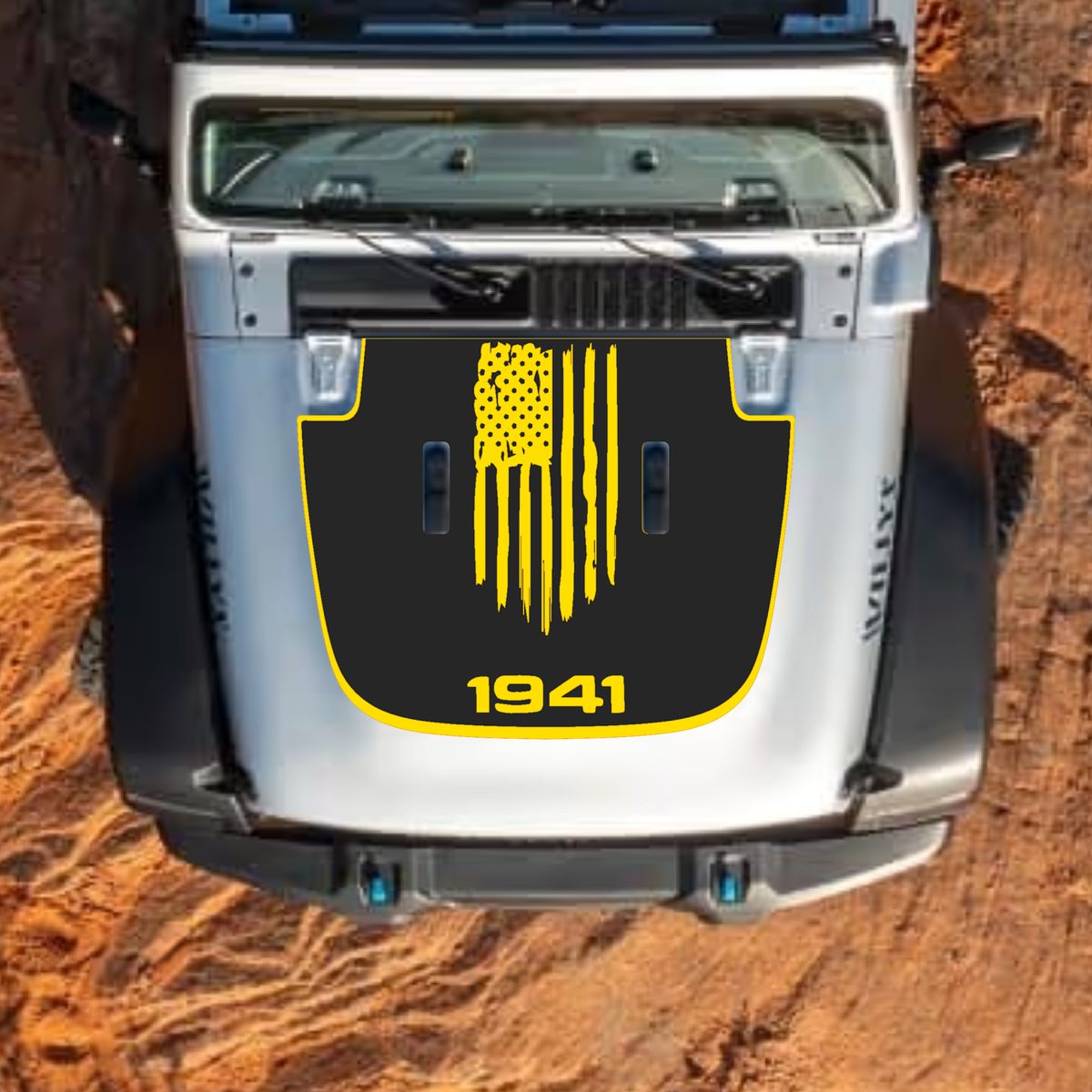 CarCode hood decal for Jeep Wrangler JL and Gladiator JT, stylish decal design on standard hood for 2018+ models