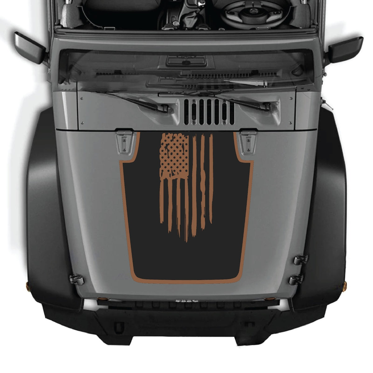 CarCode Jeep Wrangler JK/JKU hood decal Style #05, stylish black graphic design on the vehicle's hood, fits 2007-2018 models.