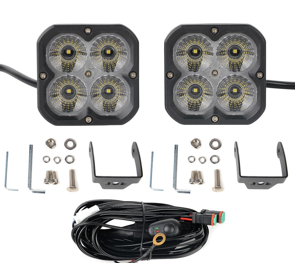 4x4wavers 3 Inch 20W Flood light For Jeep Wrangler JK/JKU/JL/JLU/4XE/JT Gladiator (white and Yellow) - 4X4 WAVERS