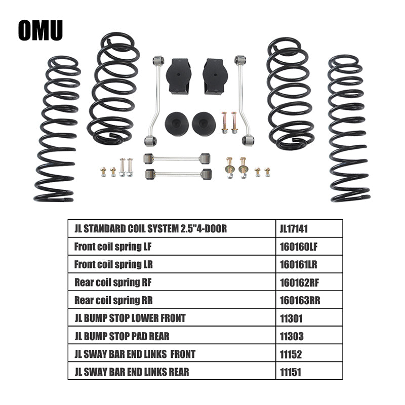 4x4wavers OMU 2.5inch Coil Spring Lift kits Jeep Wrangler JLU (4 doors) 2018-2025 - 4X4 WAVERS